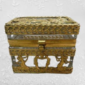 Empírová skleněná dóza v mosazné montáži Empírová skleněná dóza v mosazné montáži